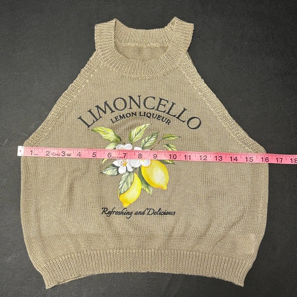 Limoncello Graphic Knit Tank Top - Beige with Yellow Lemon Print - Picture 5 of 7
